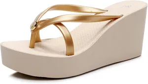 Women’s Platform Flip Flops Thong, Non-slip High Wedge Sandals, Summer Casual Beach Slides