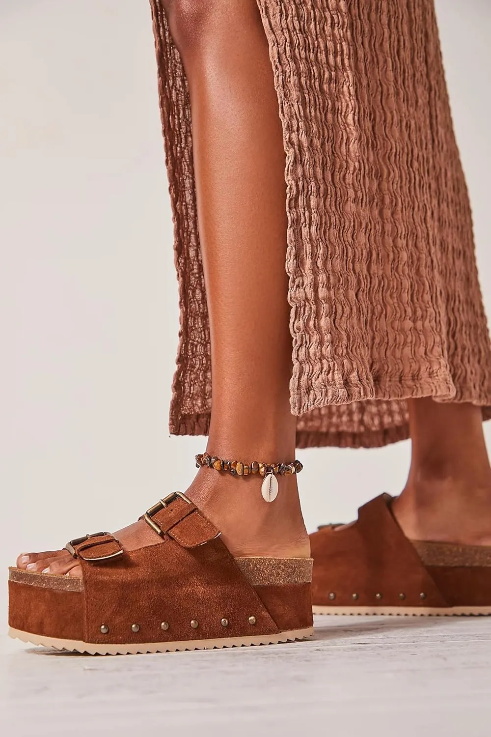 Women's Platform Slide Sandals Comfortable Cork Footbed Studded Clogs Adjustable Buckle Straps Open Toe Flatform Sandal Summer Slipper