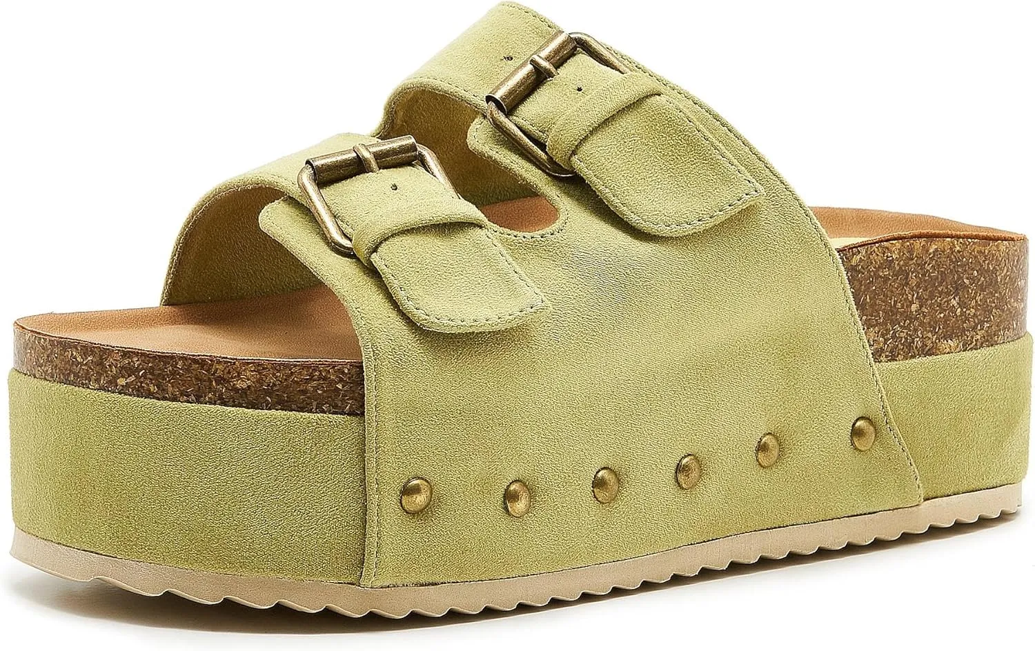 Women's Platform Slide Sandals Comfortable Cork Footbed Studded Clogs Adjustable Buckle Straps Open Toe Flatform Sandal Summer Slipper