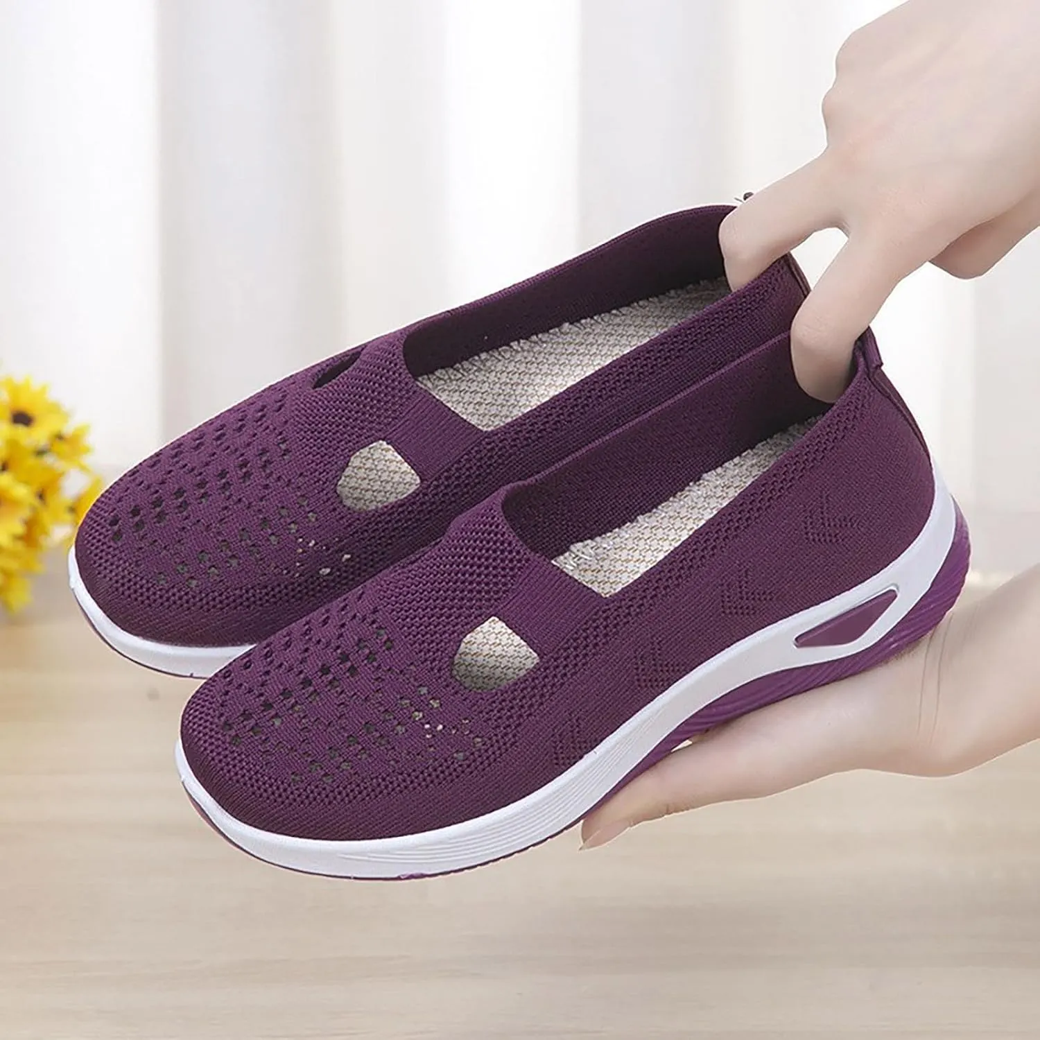 Women's Slip on Sneakers Shoes Woven Orthopedic Non Slip Work Shoes Women Arch Support Business Casual Shoes Dress Sneakers Waterproof Tennis Shoe Loafers Shoe
