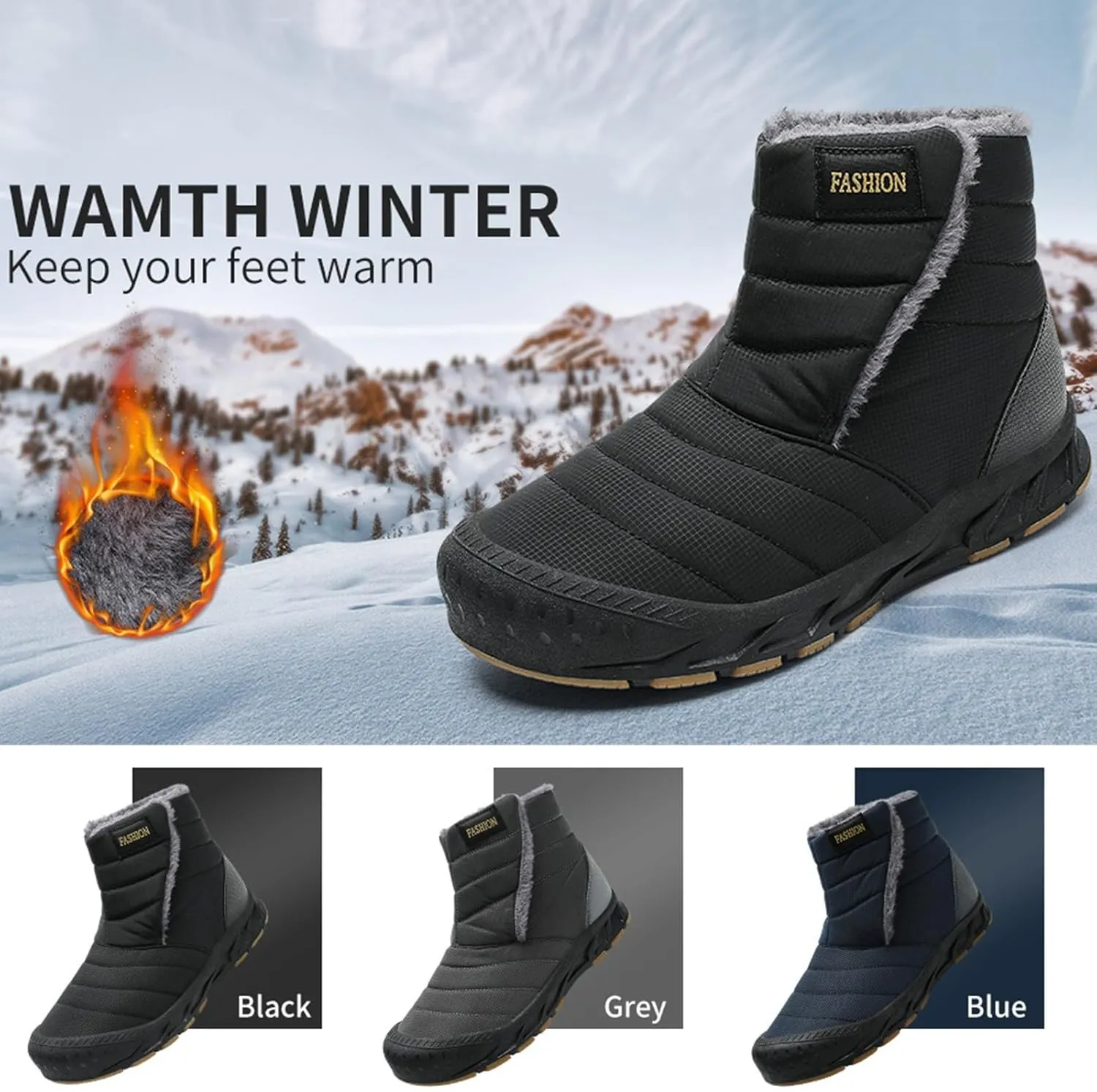 Womens Snow Boots Winter Shoes Slip On Ankle Booties Anti-Slip Water-proof Fleece Lined Outdoor Sneakers Casual Fashion Women Autumn Winter Dress Shoes Comfy Warm Walking Hiking Shoes