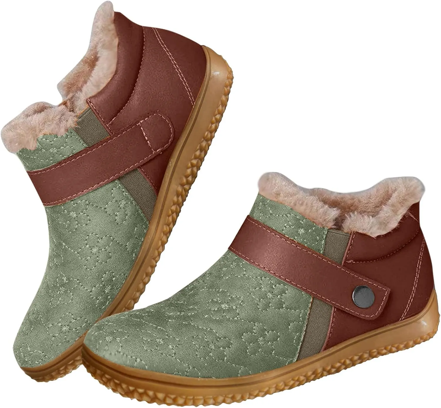Women's Snow Boots - Winter Snow Boots for Women Arch Support Anti Slip Flat Heel Ankle Booties Round Toe Slip On Waterproof Short Boots Loafers Comfortable Outdoor Boot Walking Shoes