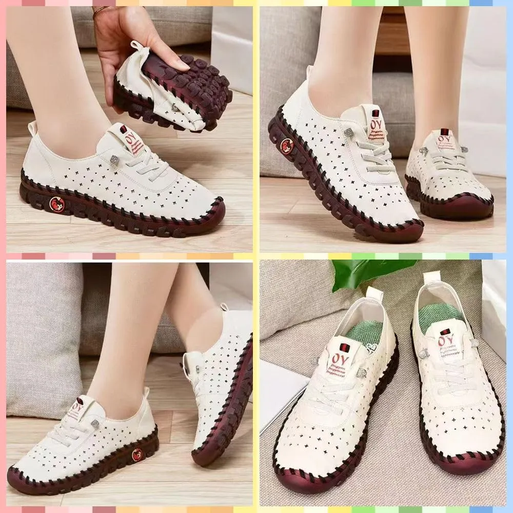 Women's Soft Slip-On Loafers Breathable Handmade Flats with Round Toe & Non-Slip Beef Tendon Sole for Comfy All-Day Walking