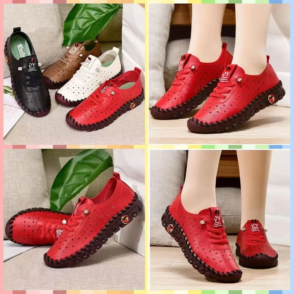 Women's Soft Slip-On Loafers Breathable Handmade Flats with Round Toe & Non-Slip Beef Tendon Sole for Comfy All-Day Walking