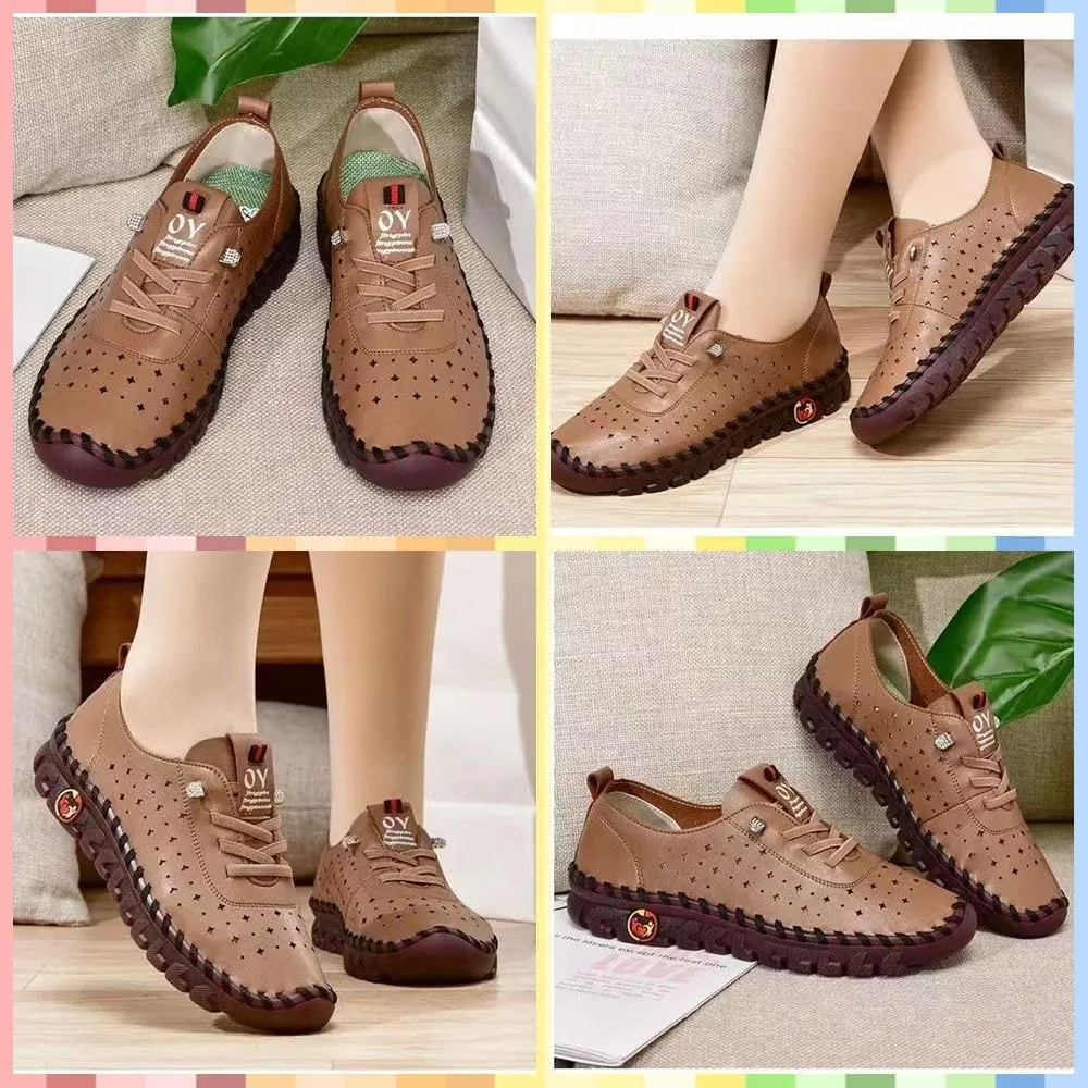 Women's Soft Slip-On Loafers Breathable Handmade Flats with Round Toe & Non-Slip Beef Tendon Sole for Comfy All-Day Walking