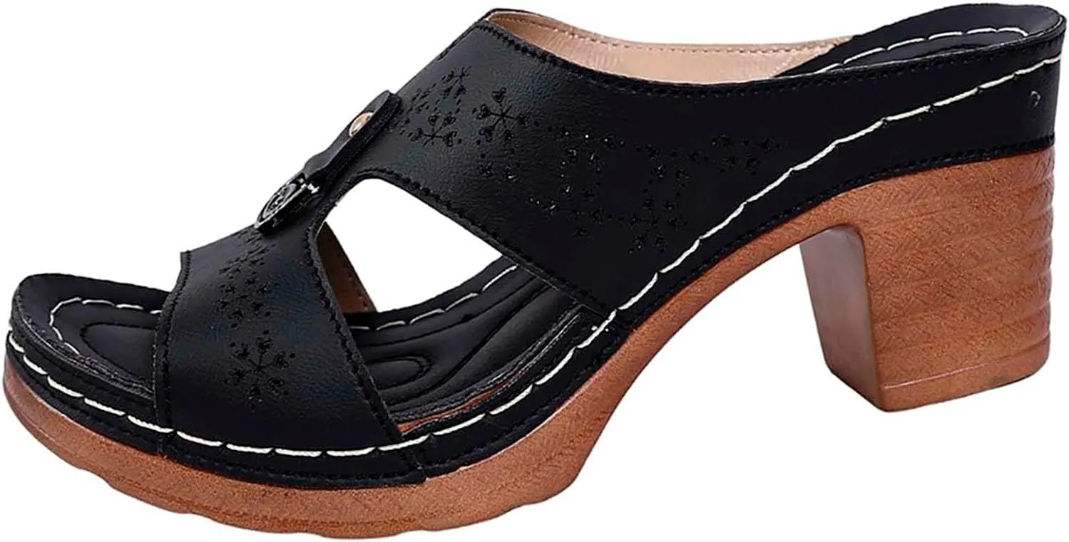 Women's Summer Fashion Sandals Mid Heel Open Toe Comfortable Casual Beach Walking Shoes for Women Stylish Slip On