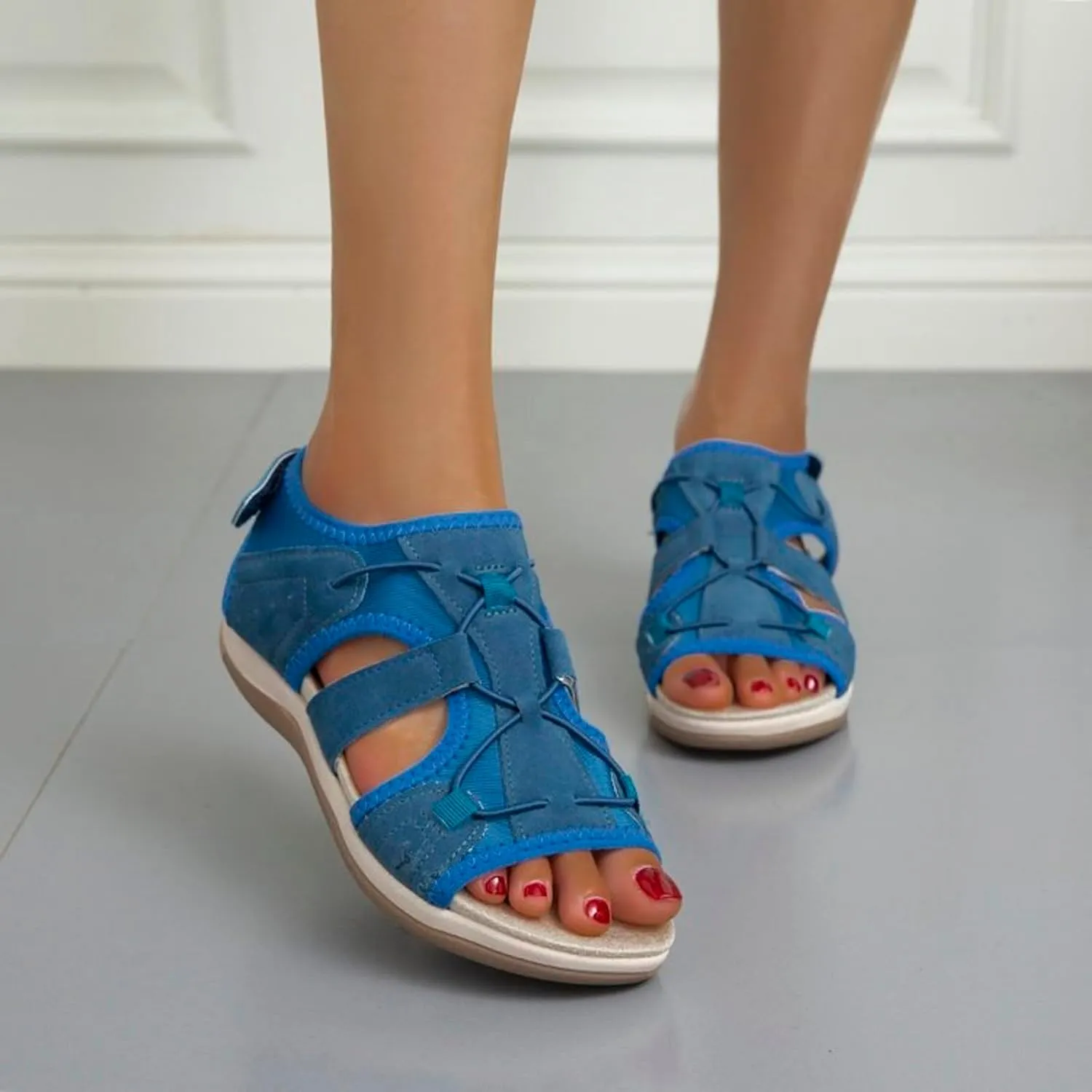 Women's Wedge Heel With Arch Support Low Top Round Toe Casual Sandals For Hiking Outdoor Walking Summer Platform Athletic Shoes Women