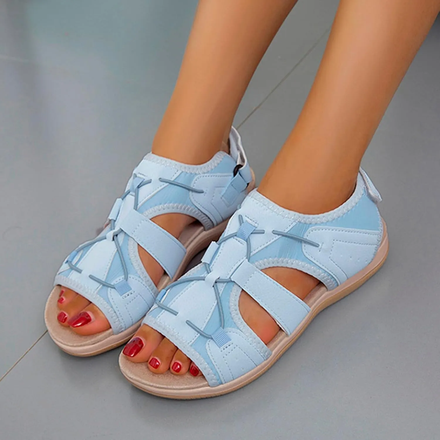 Women's Wedge Heel With Arch Support Low Top Round Toe Casual Sandals For Hiking Outdoor Walking Summer Platform Athletic Shoes Women