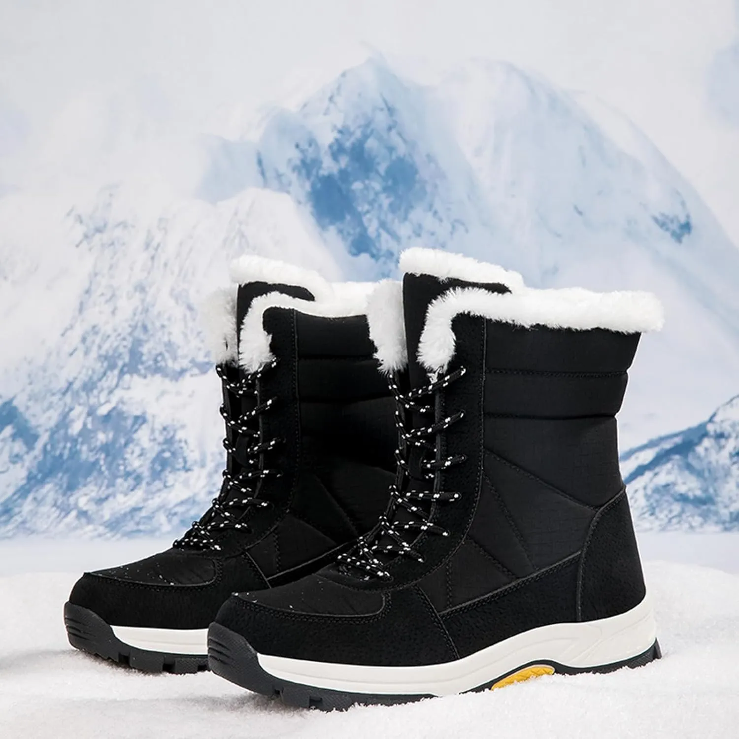 Womens Winter Snow Boots Ankle Boots for Women Water-proof Shoes Walking Boots Comfortable Hiking Tennis Booties Furry Mid Calf Boots Warm Fleece Lined Sneakers Lace-up Boots Lightweight