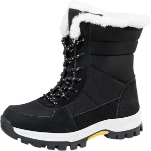 Womens Winter Snow Boots Ankle Boots for Women Water-proof Shoes Walking Boots Comfortable Hiking Tennis Booties Furry Mid Calf Boots Warm Fleece Lined Sneakers Lace-up Boots Lightweight