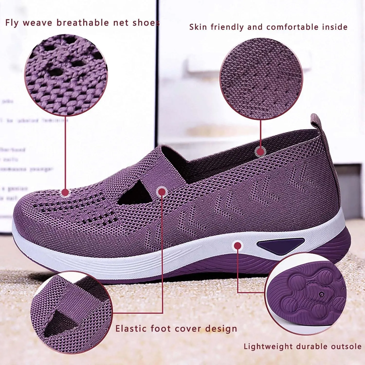 Women's Woven Orthopedic Breathable Soft Shoes Slip On Shoes Women Arch Support Women's Casual Shoes Platform Sneakers Waterproof Tennis Shoe Loafers Shoe