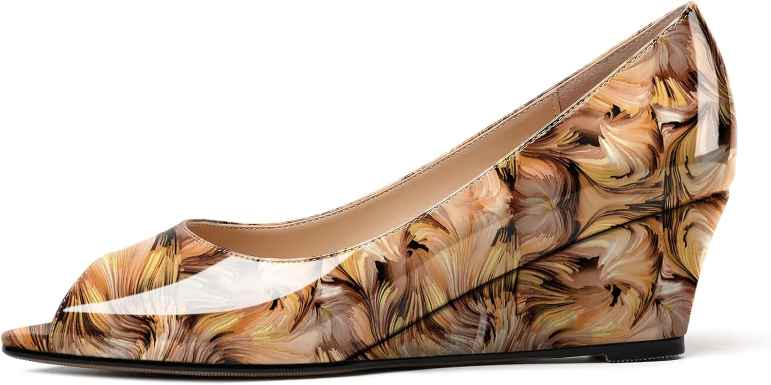 YODEKS Women's Peep Toe Wedge Sandals Low Heel Pumps Open Toe Heeled Sandals Shoes