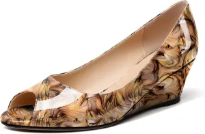YODEKS Women's Peep Toe Wedge Sandals Low Heel Pumps Open Toe Heeled Sandals Shoes