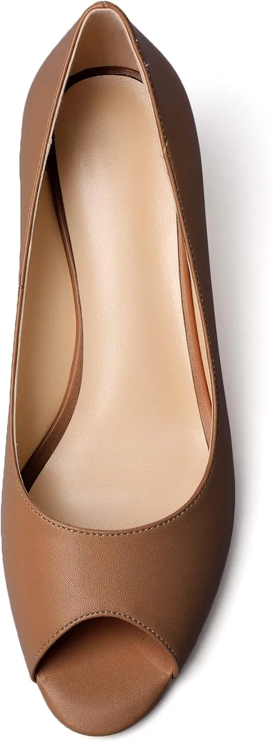 YODEKS Women's Peep Toe Wedge Sandals Low Heel Pumps Open Toe Heeled Sandals Shoes