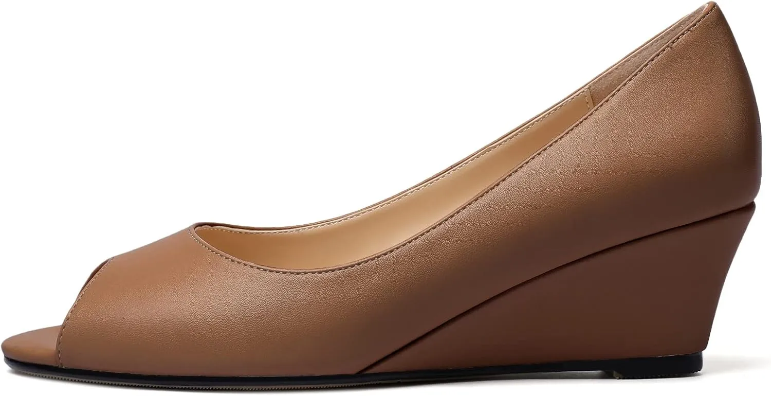 YODEKS Women's Peep Toe Wedge Sandals Low Heel Pumps Open Toe Heeled Sandals Shoes