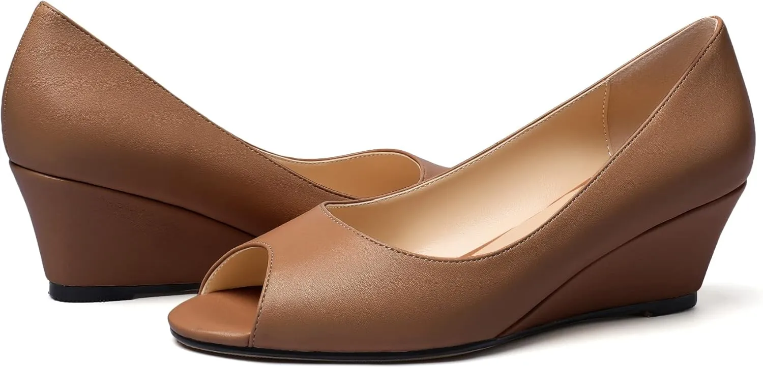 YODEKS Women's Peep Toe Wedge Sandals Low Heel Pumps Open Toe Heeled Sandals Shoes