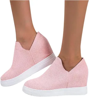ZBYY Women's Platform Sneakers Hidden Heel Wedge Booties Canvas Shoes Fashion Walking Slip On Breathable Sneakers